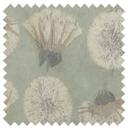 Tara fabric swatch showing oversized dandelion print in cream and taupe on sage green 100% long-staple cotton percale by Cuddle Down